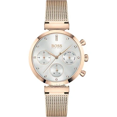 Image of BOSS Analogue Multifunction Quartz Watch for Women with Carnation Gold Colored Stainless Steel mesh Bracelet 1502553