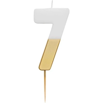 Image of Talking Tables White and Gold Number 7 Candle Premium Quality Cake Topper Decoration for Kids, Adults, 7th, 70th Birthday Party, Anniversary, Milestone, GoldCandle7,White/Gold,8 cm