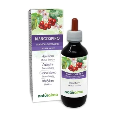 Image of Hawthorn (Crataegus oxyacantha) Flowers and Leaves Alcohol Free Mother Tincture Naturalma Liquid Extract Drops 200 ml Food Supplement Vegan