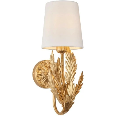 Image of Delphine Decorative Gold Layered Leaf Wall Lamp with Ivory Fabric Shades