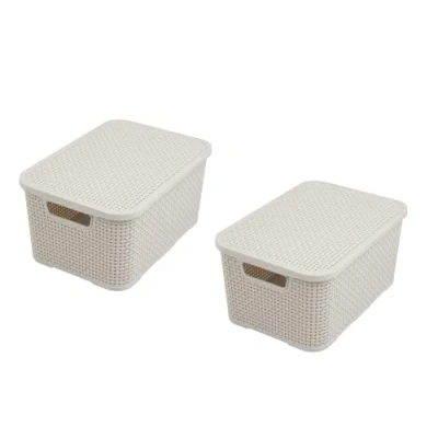Image of BranQ Home essential Basket in Rattan Design Set of 2 Size S 7 L Plastic Polypropylene Cream