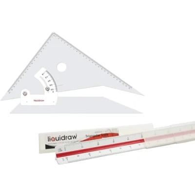 Image of Liquidraw Adjustable Set Square 30cm &amp; Triangular Scale Ruler of 2 for Architecture, Drawing, Carpentry