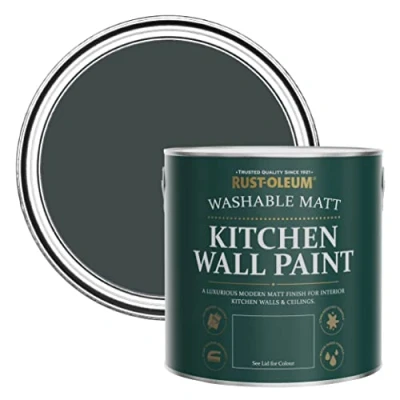 Image of Rust Oleum Black Washable Kitchen Wall Paint in Matt Finish Sand 2.5L