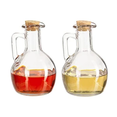 Image of Relaxdays 10027814 Jug Oil &amp; Vinegar Dispenser Set of 2, Glass Carafe with Cork, Kitchen Accessory, 180 ml, Transparent, Light Brown