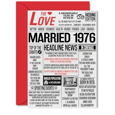 Image of 48th Anniversary Cards for Men Women Married 1976 Newspaper Happy 48 Wedding Card Husband Wife Dad Mum Nan Grandad Vintage Retro 1976, 5x7 Inch Greeting