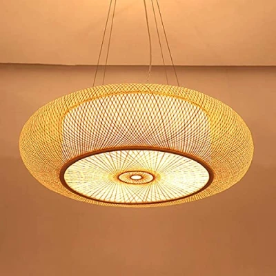 Image of E27 Pendant Lamp Retro Hanging Lights Natural Bamboo Light Vintage Woven Rattan Lampshade Chandelier Height Adjustable Lighting Restaurant Tea Room Cafe Ceiling Light,40cm