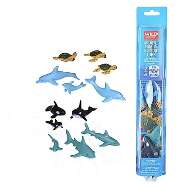 Image of Wild Republic 21669 Animal Figurines Figures Aquatic Family Playset, Nature Tube, 12 Pieces, Multi