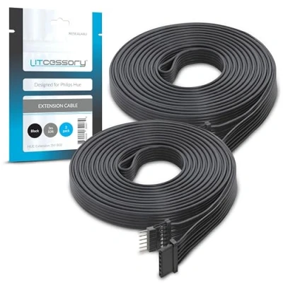 Image of Litcessory Extension Cable for Philips Hue Lightstrip Plus (3m, 2 Pack, Black MICRO 6 PIN V4)