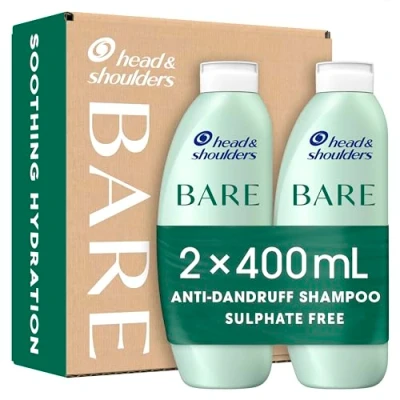 Image of Head &amp; Shoulders Anti dandruff Shampoo, Soothing Hydration Sulphate free, 2 x 400 ml, Duo Pack. Bare Shampoo For Dry Itchy Flaky Scalp, Minimal Ingredients, Free from Dyes