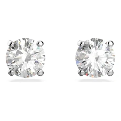 Image of Swarovski Attract Round Stud Earrings with Clear Crystals on a Rhodium Plated Setting, .05 cm, Part of the Collection