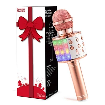 Image of Fede Microphone for Kids Adults, Wireless Bluetooth with Flashing Colorful LED Lights Portable Speaker Karaoke Machine, Home KTV Player Support Android &amp; iOS Devices Party Singing