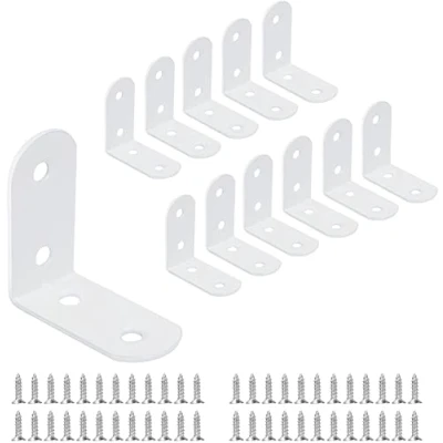 Image of 12 Pcs Corner Bracket 40 * mm, JatilEr Right Angle Brackets 90 Degree Brace Metal L with 48 Screws for Wood Furniture Fixation White