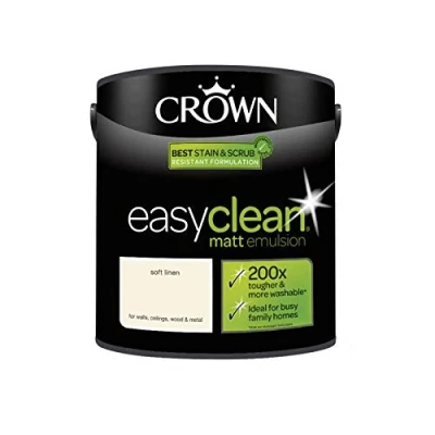 Image of 2.5L CROWN Easy Clean MATT Emulsion Multi Surface Paint That can be Used on Walls, Ceilings, Wood and Metal. Stain &amp; Scrub Resistant Formula Soft Linen