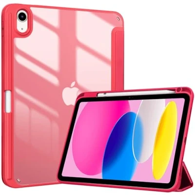 Image of ProCase for iPad 10th Generation Case with Pencil Holder 2022 10.9 Inch, Clear Back 10 Case, Gen A2696 A2757 A2777 Red