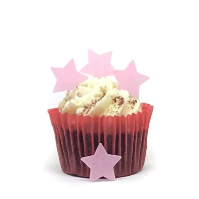 Image of 100 Precut Pale Pink Edible Wafer Paper Stars Cake Toppers Perfect for Weddings and Valentines Day or Table Sprinkles
