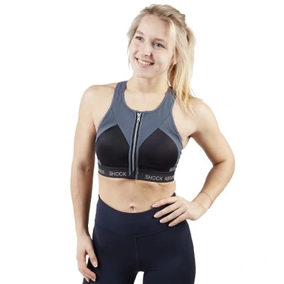 Image of Shock Absorber Infinity Power Bra 32A Slate Grey/Black, High Support for Running, Moisture Wicking Fabric