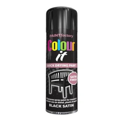 Image of AlezyB 2 x Black Satin All Purpose Aerosol Spray Paint 250ml. Excellent Coverage, Quick &amp; Fast Drying for interior exterior Multipurpose Metal Plastic Wood Glass.