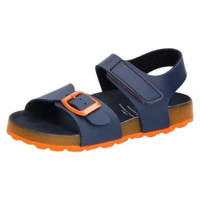 Image of LICO Bioline Master Unisex Sandals for kids, Size: 11.5/12K, Navy/orange Synthetics/textile