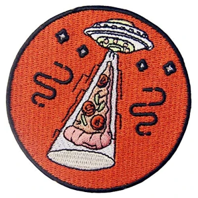 Image of X Files UFO Pizza Patch Embroidered Badge Iron On Sew Emblem