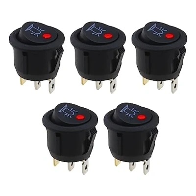 Image of VGOL 5PCS Round Rocker Switch 12V 20A 3 Pins On/Off Press Button with Red LED Indicator Light for 20mm Mounting Hole Diameter Car Truck Boat