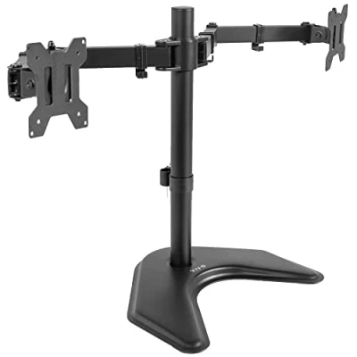 Image of VIVO Dual LED LCD Monitor Mount, Free Standing Desk STAND for 2 Screens up to 32 Inch, Heavy Duty Fully Adjustable Arms with Max VESA 100x100mm, Black, V032F