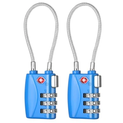 Image of ZHEGE Travel Lock TSA Approved, Cable Lock, 3 Digit Combination Zipper Locks for Suitcases, Baggage, Backpacks, Briefcases, Small Suitcase Padlocks Gym, School (Blue, 2 Pack)