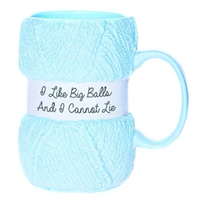 Image of Boxer Gifts Funny Knitting Gift Mug I Like Big Balls For Women or Man Mugs Hold 12oz of Tea Coffee Cool Knit Accessories, Blue