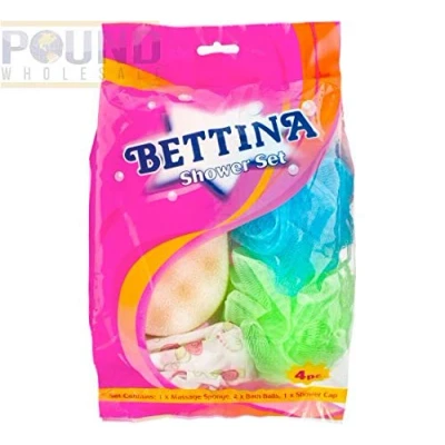 Image of BETTINA 4PCS SHOWER SET CAP, SPONGE AND 2 SCRUBBERS