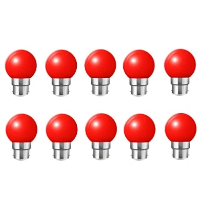 Image of WULUN Pack of 10 B22 Bayonet Light Bulbs, 2W LED Coloured Bulb Mini Globe Golfball Bulbs for Outdoor Patio Garden Party Christmas, Red