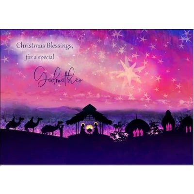 Image of doodlecards Godmother Christmas Card Nativity Scene Evening Watercolour Medium Size with Plain Envelope