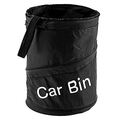 Image of KAV Foldable and Water Resistant Collapsible Car Bin with Hanging Holder Mini Garbage, Rubbish Trash Can, Litter Storage Collection Pop up, Pack of 1 (Black)
