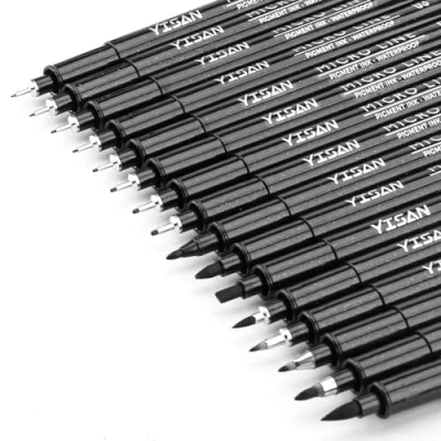 Image of YISAN Black Drawing Pens,16 Size Art Pens Set,Fineliner Pens，Micro Pens,Manga Pens,Calligraphy Pens,for Sketching,Technical Drawing,70351