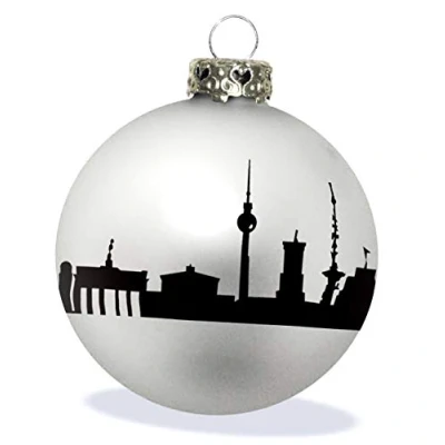 Image of 44spaces Berlin Design Christmas Tree Bauble for Christmas, Glass Silver Matt Skyline Black, Decoration Hanging