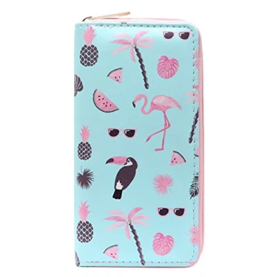 Image of DonDon Ladies and Girls Purse Wallet with Zip Fastener Flamingo Fruits
