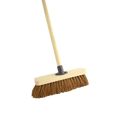 Image of 10&quot; Soft Coco Broom Head with Handle Wooden Outdoor Garden Yard Cleaning Sweeping Brush