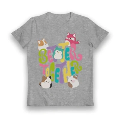 Image of Bioworld Squishmallows Better Together Grey Marl Kids T Shirt 07 08 Year