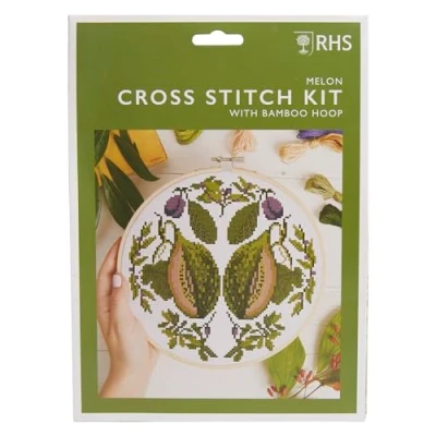Image of RHS The Royal Horticultural Society Cross Stitch Kit, Melon Design, 8&quot;, Embroidery Kits For Adults, Adults Beginners, Gift Idea, With Patterns, Set