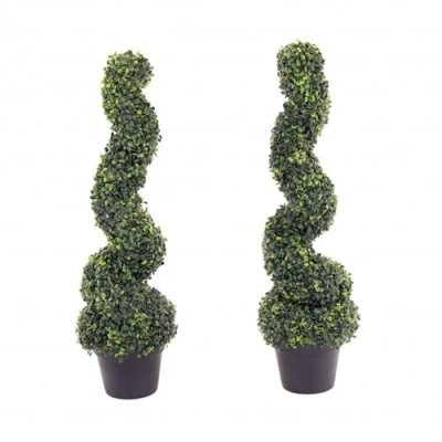 Image of Oypla Set of 2 Artificial Topiary Boxwood Spiral Trees 80cm Indoor Outdoor Decoration
