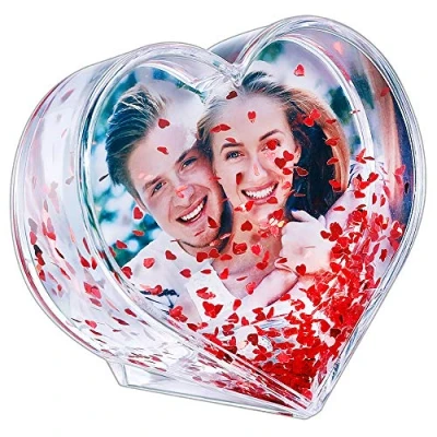 Image of Glitter Heart Shaped Picture Frames Liquid Snow Globe Photo Frame for Couples Friends Family (Love)