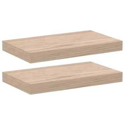 Image of vidaXL Floating Shelves/Wall Display Storage Engineered Wood/Oak Veneer Brown Set of 2 Modern Style 40x23.5x4 cm Ideal for Living Room, Bedroom, Office