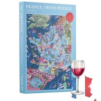 Image of Wine Puzzle France Exciting and Educational 1000 Pieces Jigsaw for Adults Unique Hand Drawn Map of French Wines