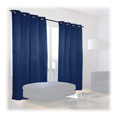 Image of Relaxdays Curtains, Set of 2, Opaque &amp; Darkening, for Bedroom or Living Room, Blackout Blinds, HxW: 245 x 135 cm, Blue