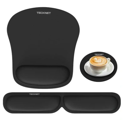 Image of TECKNET Mouse Pad with Wrist Rest and Keyboard Rest, Memory Foam Support for &amp; Set, Non Slip Rubber Base, Ergonomic Foldable Computer Mat