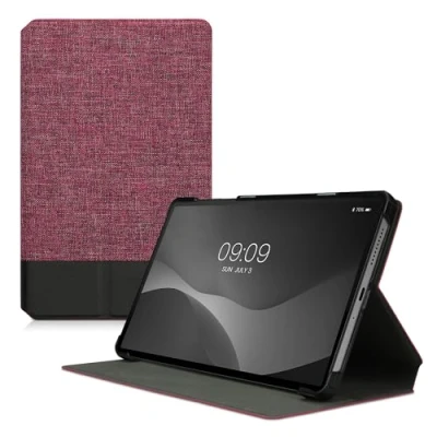 Image of kwmobile Case Compatible with Lenovo Tab M8 (Gen 4) PU Leather and Canvas Cover Stand Feature Pink/Black