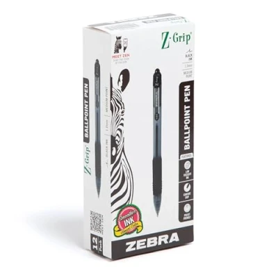 Image of Zebra Z Grip Retractable Ball Pen Medium Ref Labels Metal Pack of 12 black,Packaging may vary