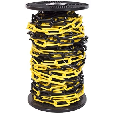 Image of 30mtr Reel Yellow &amp; Black 6mm Plastic Link Chain, Decorative Garden Decking Barrier Health Safety Fence