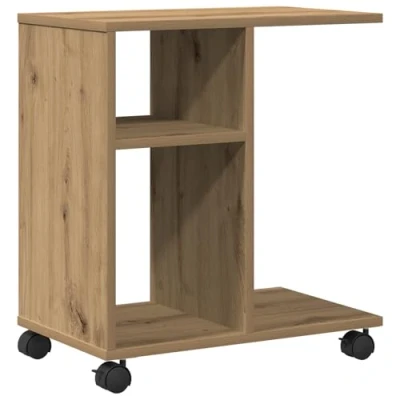 Image of vidaXL Side Table Compact Oak End with Shelves, Portable &amp; Durable for Living Room, Engineered Wood/Metal