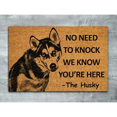 Image of Ensound The Husky Door Mat,Husky We Know You are Here Dog Mats,Funny Outdoor Doormat,Welcome Huskies Mats 30x18 Inch