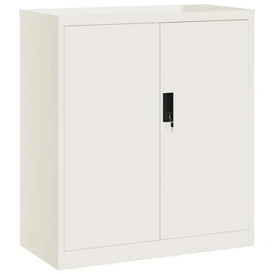 Image of vidaXL Powder Coated Steel File Cabinet White Office Storage with Lockable System, Shelf and Ample Space, Easy to Clean Maintain