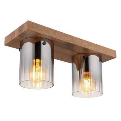 Image of Underwood Shade Cluster Ceiling Light Wood Look Dark Smoke Glass 2x E27